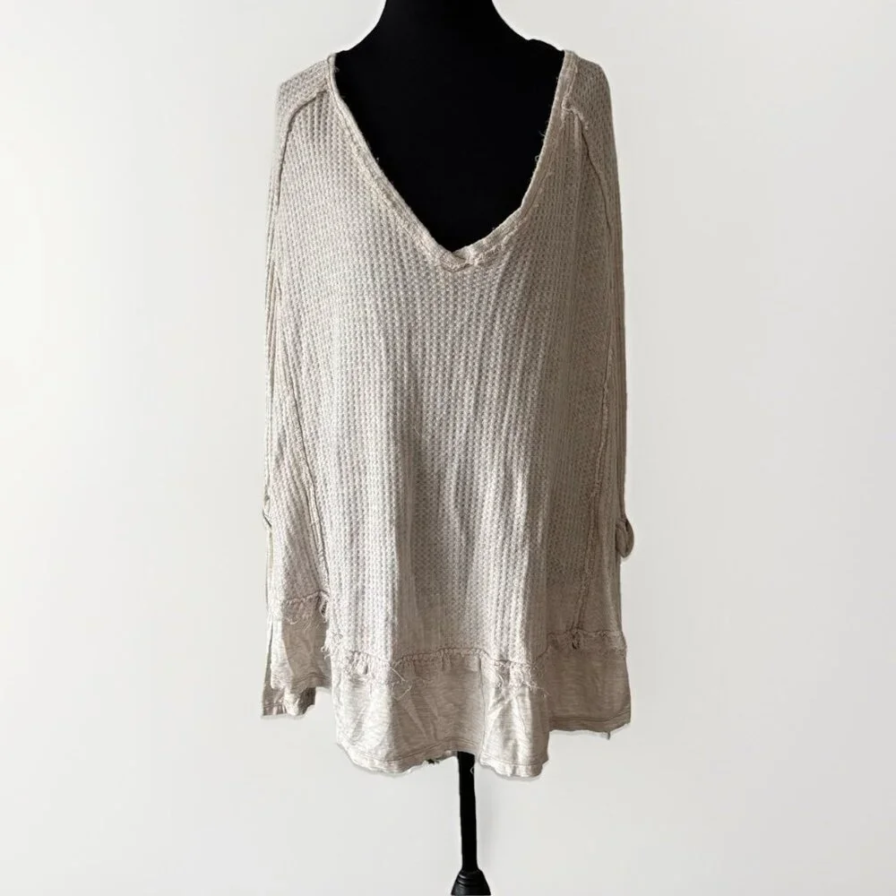 We‎ The Free People Laguna Thermal Waffle Oversized Top Oatmeal M Boho Grunge